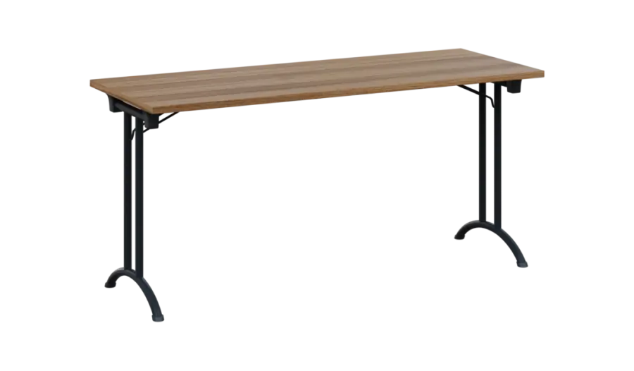 SLA 160 lak skládací jednací stůl 1600x600, deska 25 mm, podnož černý lak, deska ořech světlý